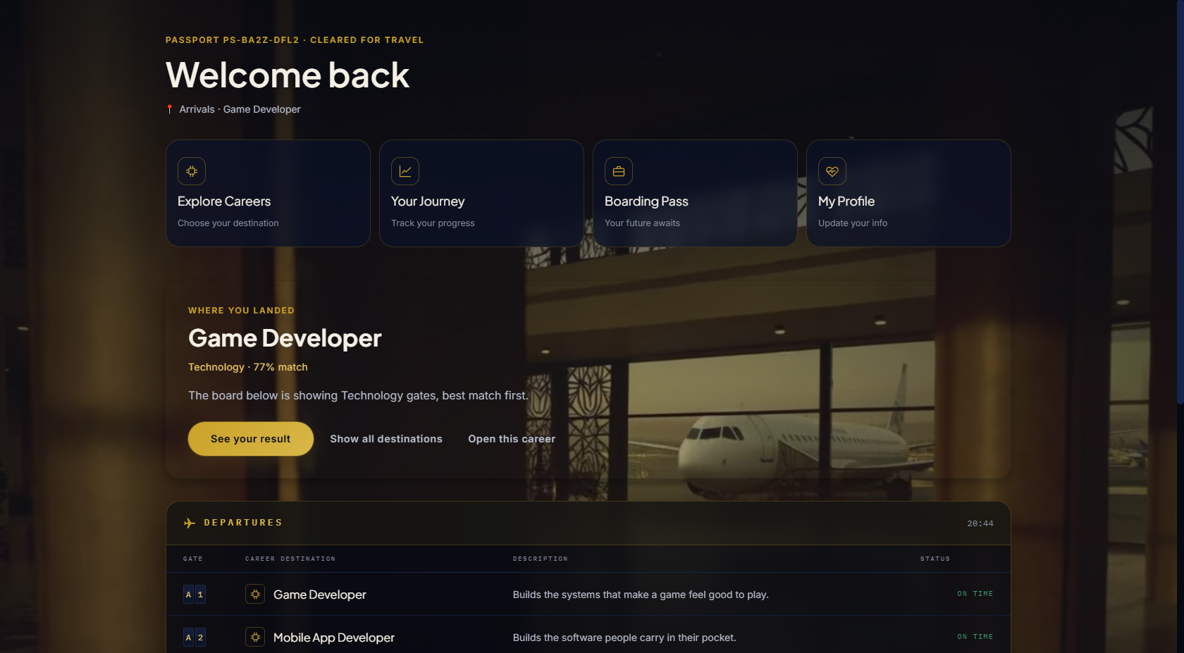 PathSeeker — Welcome back dashboard